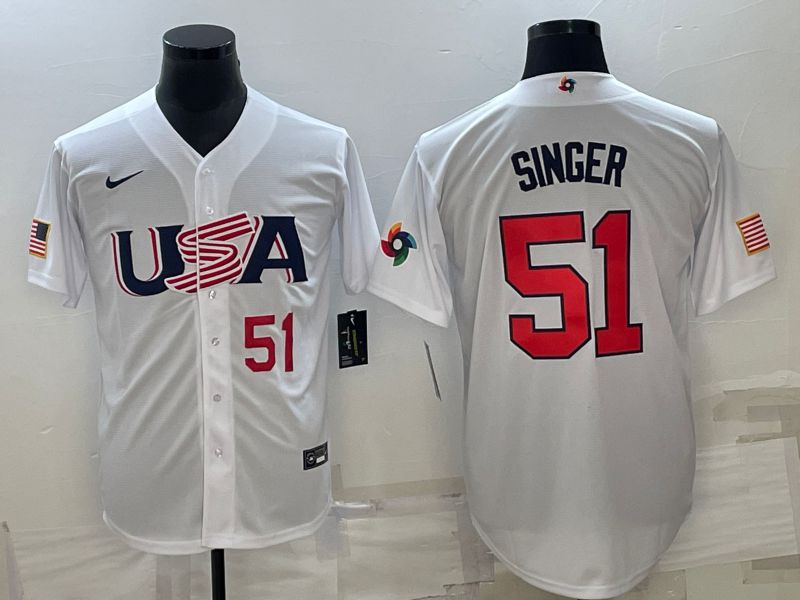 Men 2023 World Cub USA #51 Singer White Nike MLB Jersey7->more jerseys->MLB Jersey